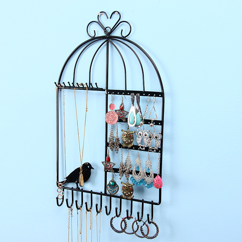 Black-Pink-white-Bird-cages-hanging-box-multi-purpose-Metal-Earrings-Jewelry-Display-Hanging-font-b